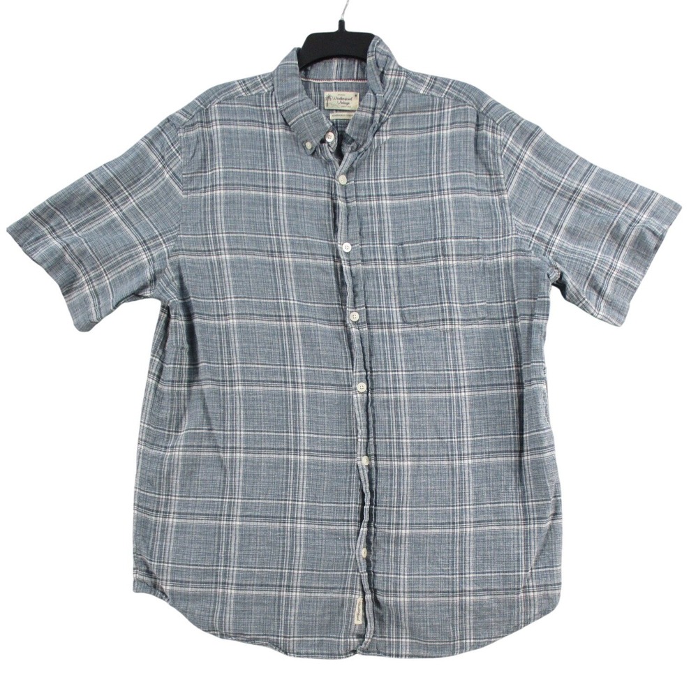 Weatherproof Vintage Mens Short Sleeve Washable Linen Plaid Button Down Shirt XL